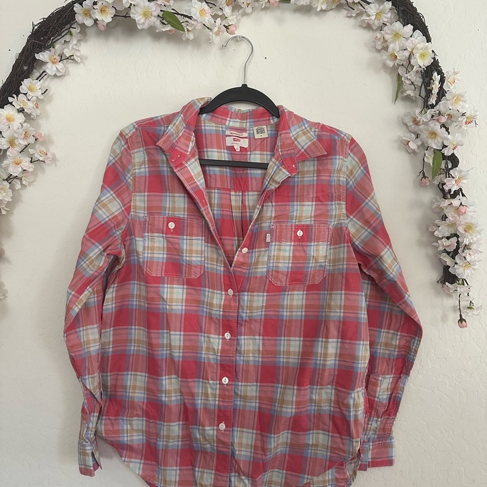 Levi's Pink Plaid Boyfriend Fit Shirt